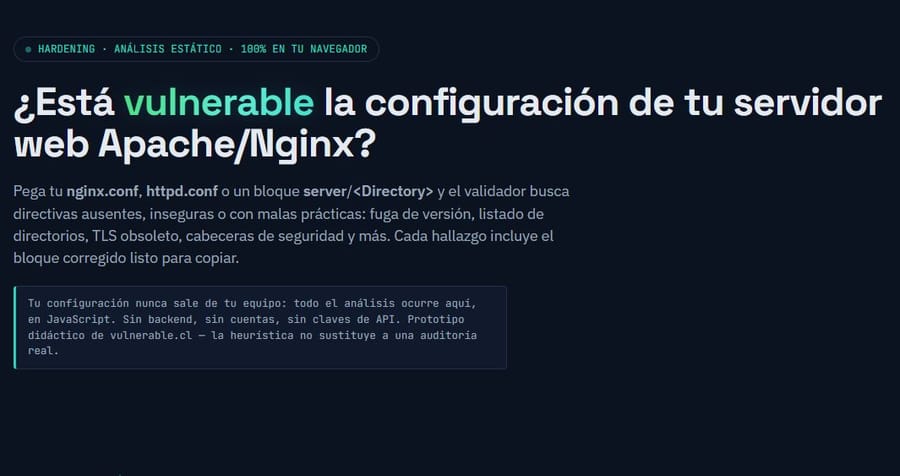 Audita tu Nginx o Apache sin exponer la configuración: Vulnerable.cl y el hardening real
