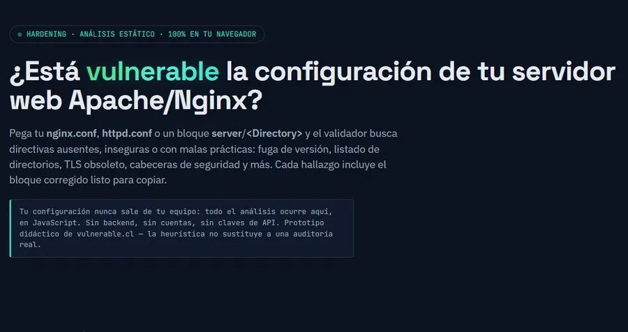 Audita tu Nginx o Apache sin exponer la configuración: Vulnerable.cl y el hardening real